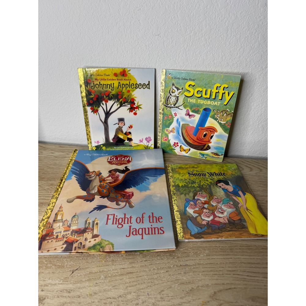 Golden Books Lot 4 Scuffy Tugboat Elena of Avalor Snow White Johnny Appleseed